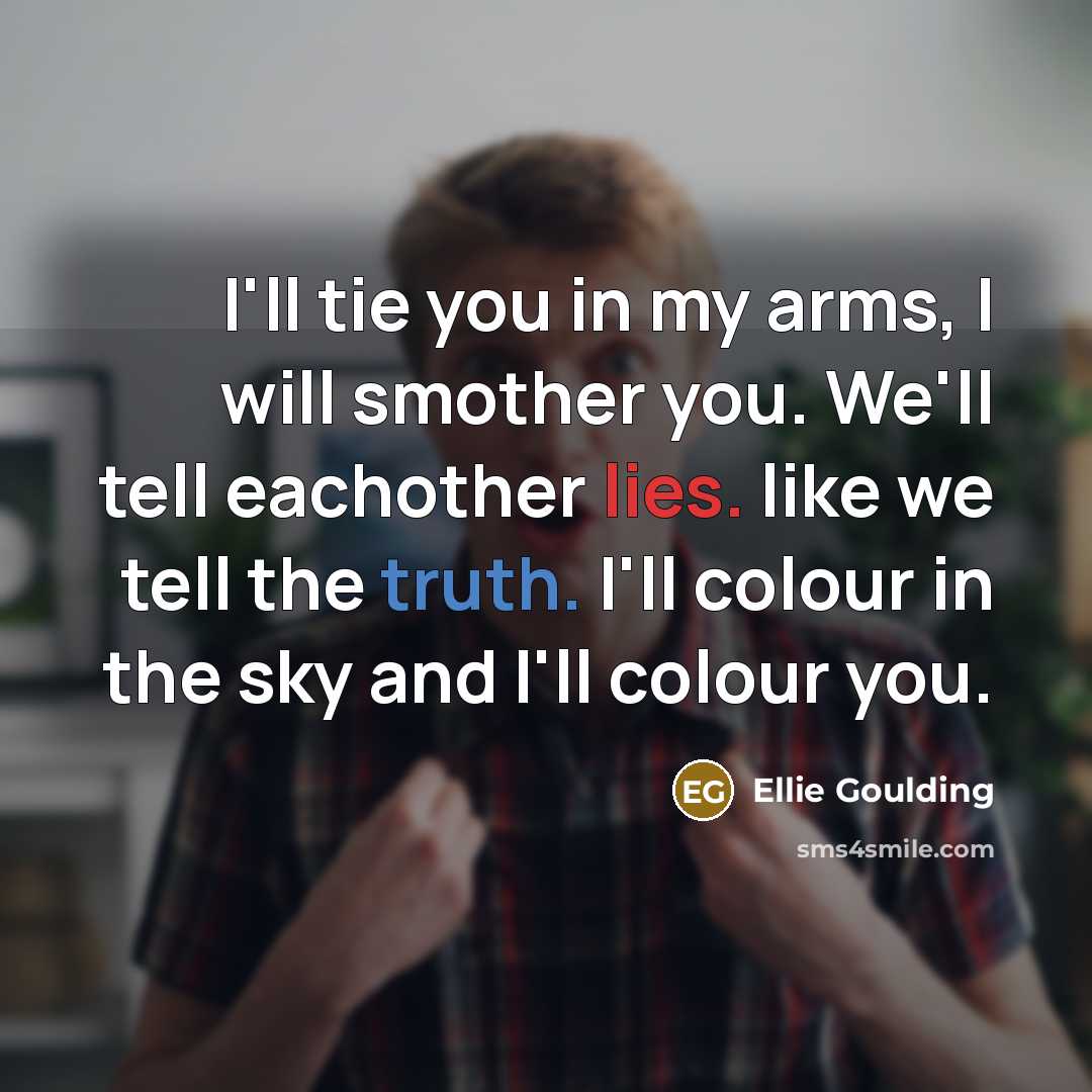 “I'll tie you in my arms, I will smother you. We'll tell eachother lies. like we tell the truth. I'll colour in the sky and I'll colour you.” quote by Ellie Goulding