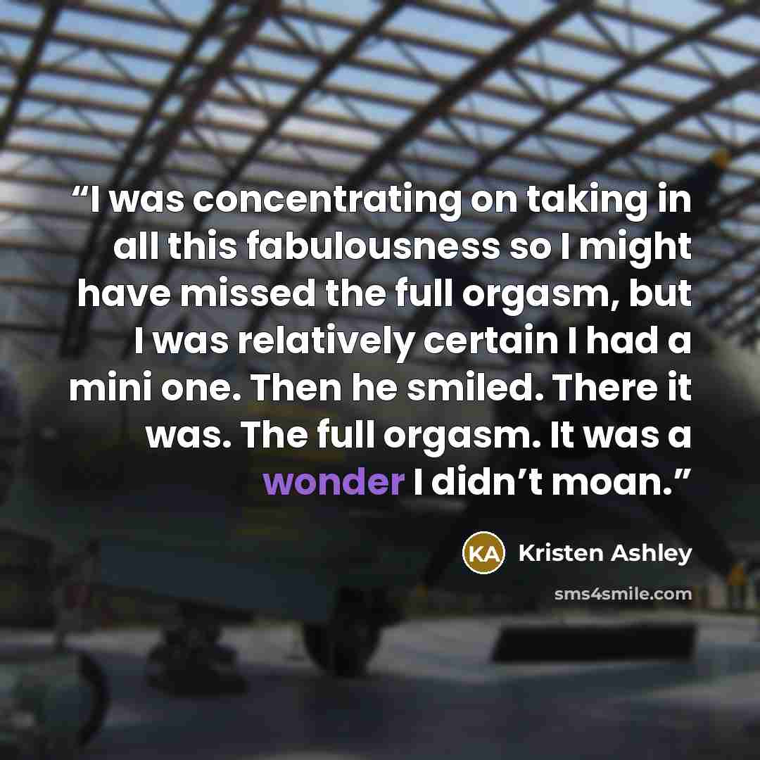 “I was concentrating on taking in all this fabulousness so I might have missed the full orgasm, but I was relatively certain I had a mini one. Then he smiled. There it was. The full orgasm. It was a wonder I didn’t moan.” quote by Kristen Ashley