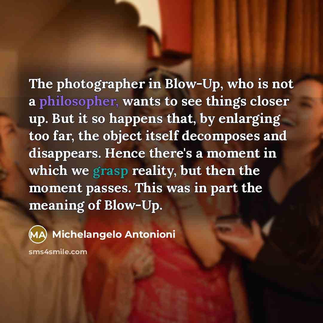 “The photographer in Blow-Up, who is not a philosopher, wants…” quote by Michelangelo Antonioni