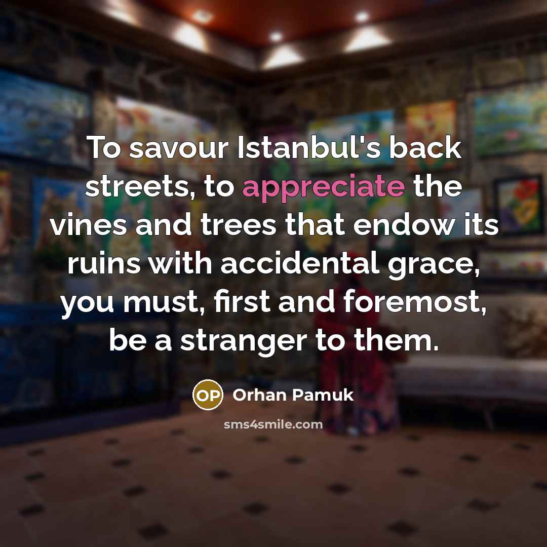 “To savour Istanbul's back streets, to appreciate the vines and…” quote by Orhan Pamuk