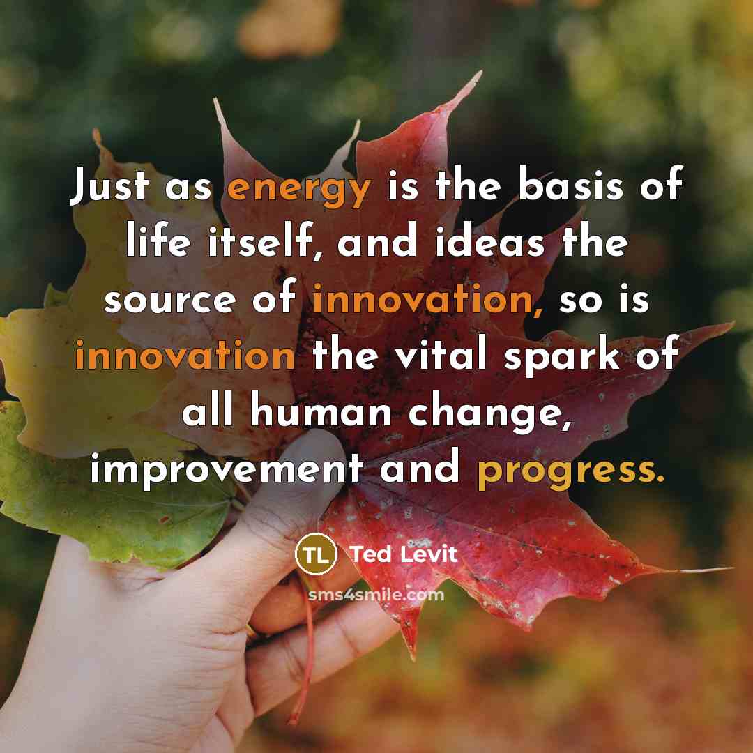 “Just as energy is the basis of life itself, and ideas the source of innovation, so is innovation the vital spark of all human change, improvement and progress.” quote by Ted Levit