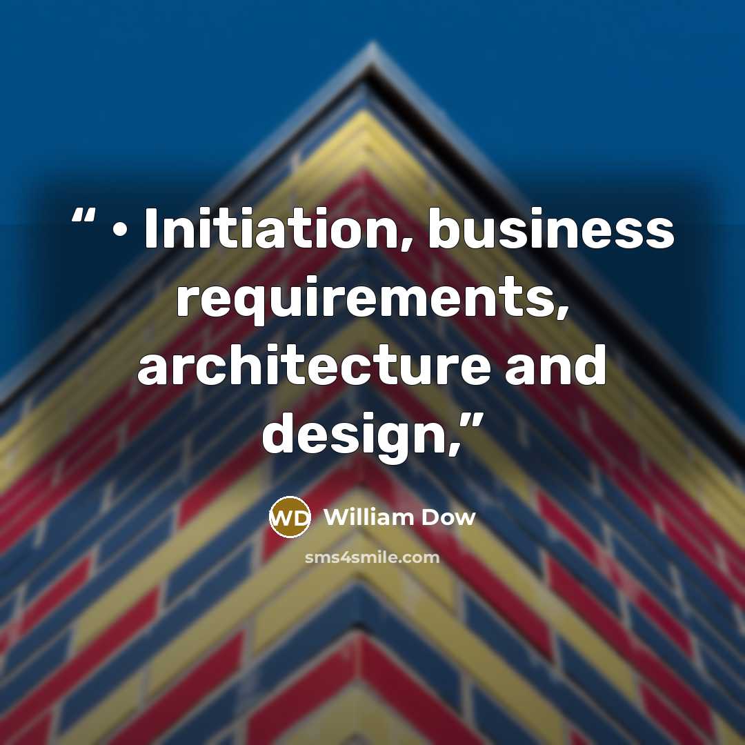 “• Initiation, business requirements, architecture and design,” quote by William Dow
