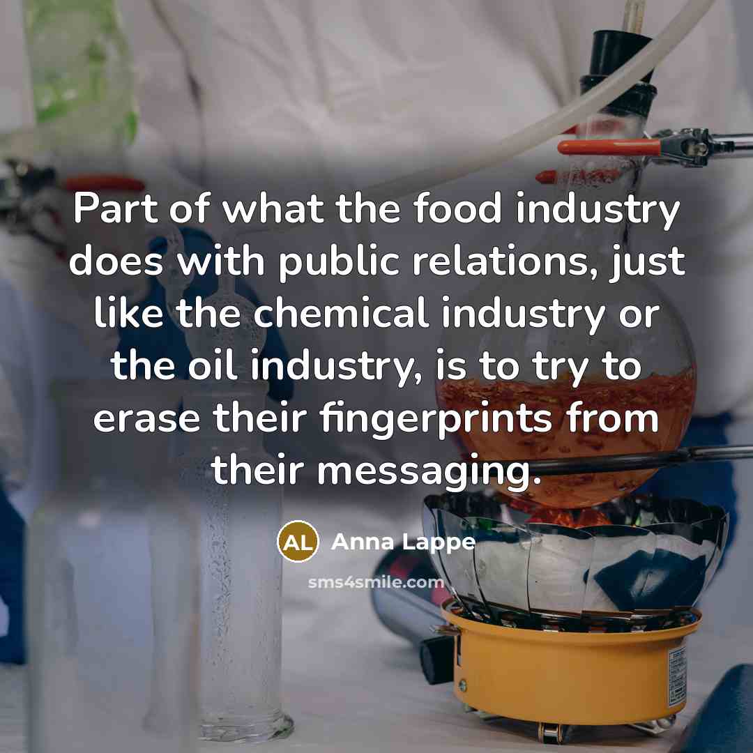 “Part of what the food industry does with public relations,…” quote by Anna Lappe