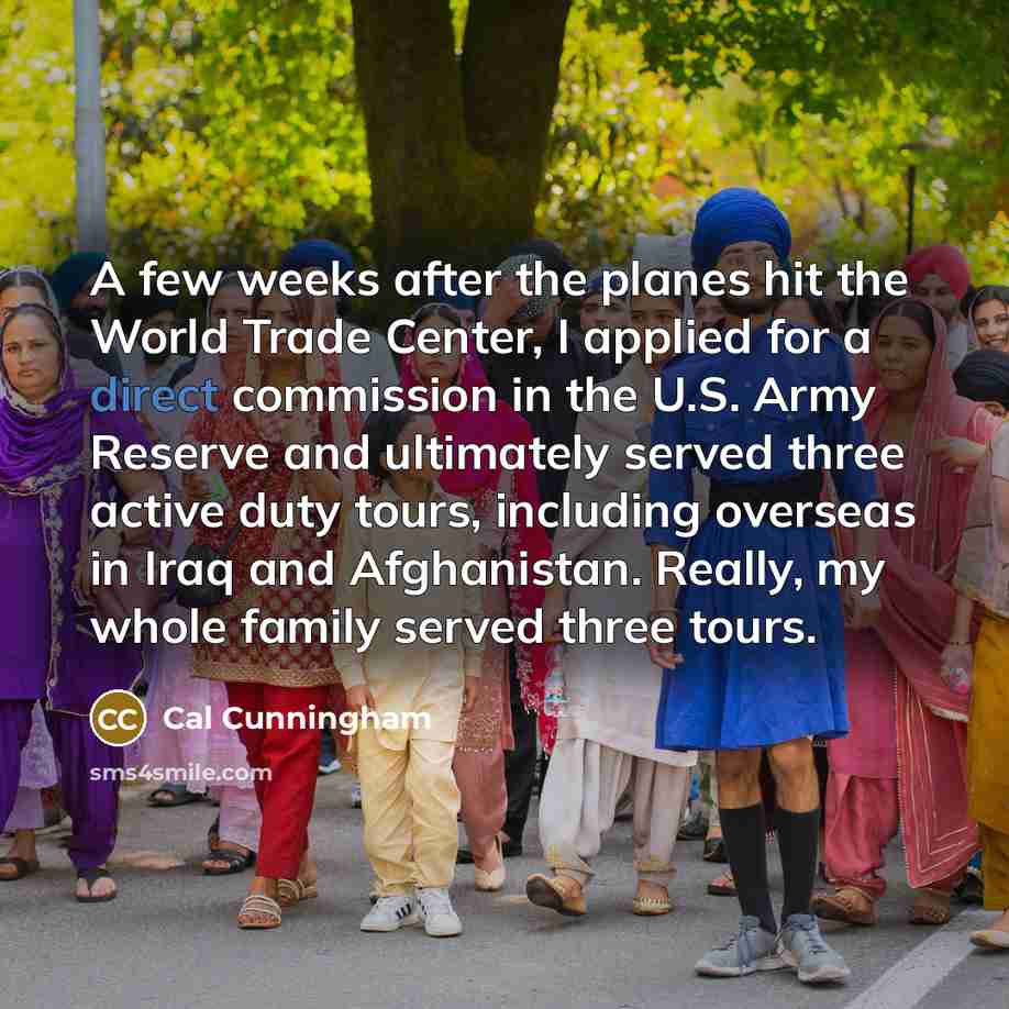 “A few weeks after the planes hit the World Trade…” quote by Cal Cunningham