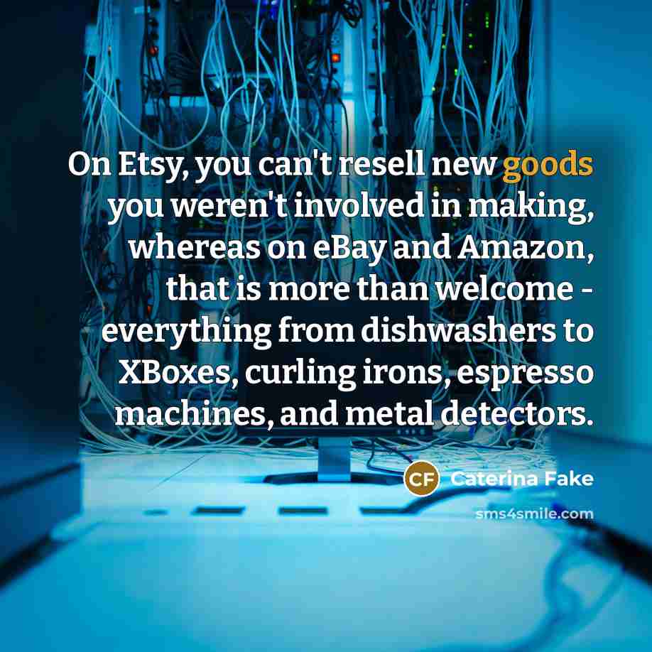 “On Etsy, you can't resell new goods you weren't involved…” quote by Caterina Fake