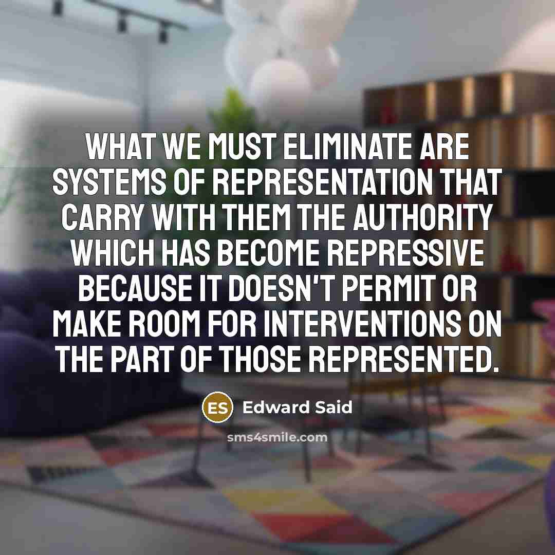 “What we must eliminate are systems of representation that carry…” quote by Edward Said