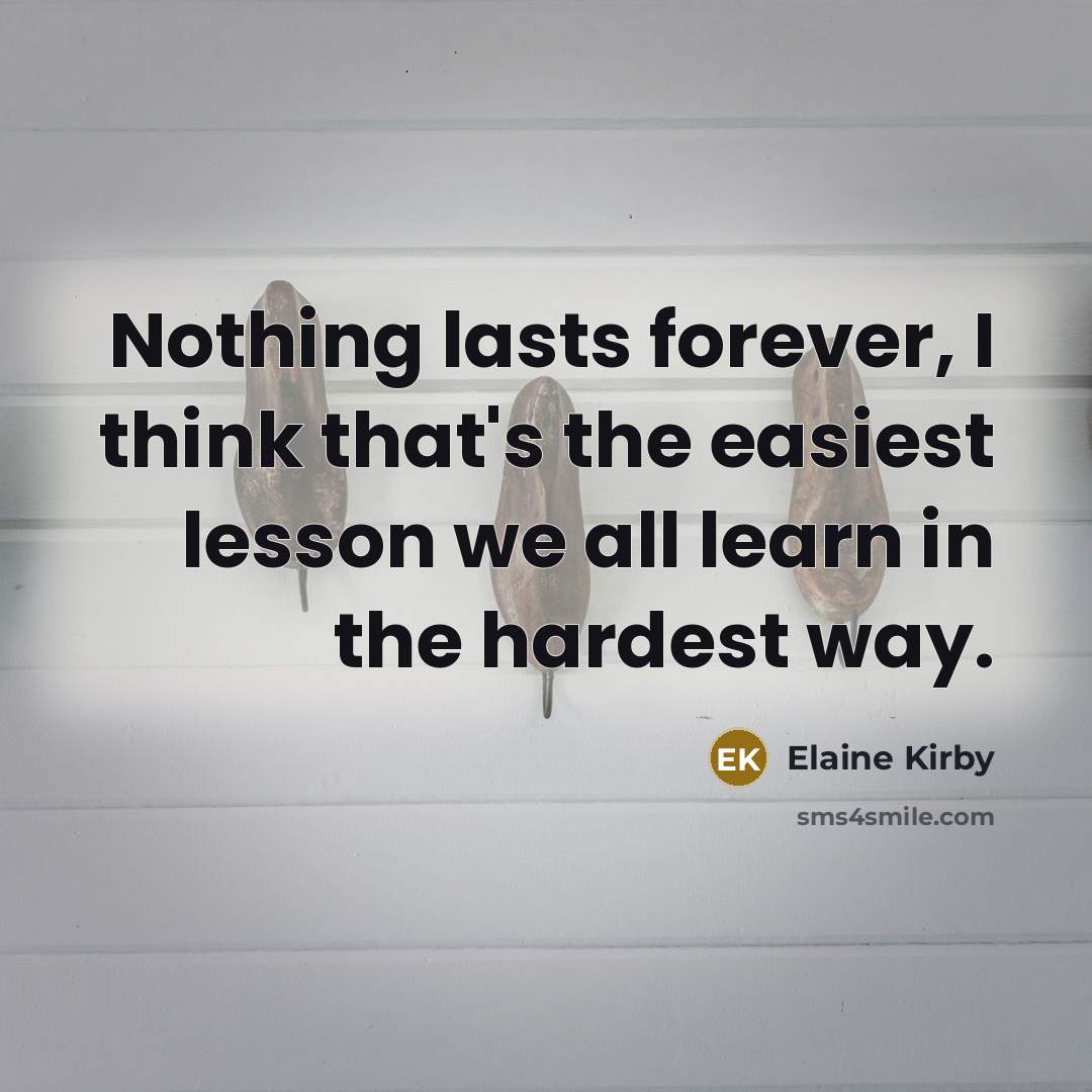 “Nothing lasts forever, I think that's the easiest lesson we…” quote by Elaine Kirby
