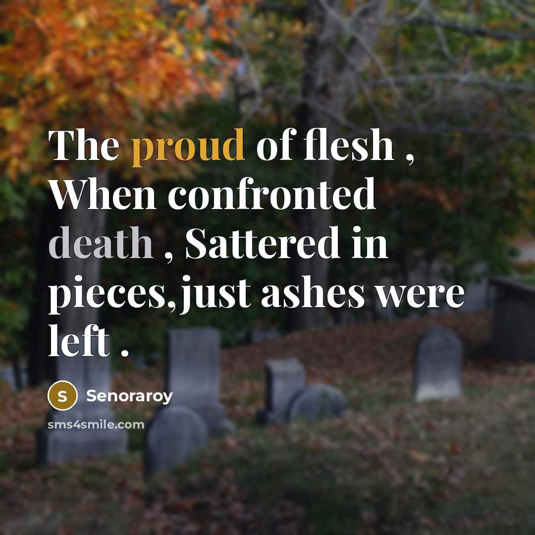 “The proud of flesh , When confronted death , Sattered in pieces,just ashes were left .” quote by Senoraroy