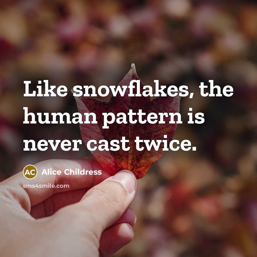 “Like snowflakes, the human pattern is never cast twice.…” quote by Alice Childress