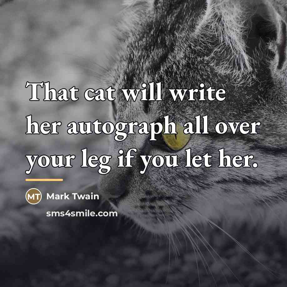 “That cat will write her autograph all over your leg…” quote by Mark Twain