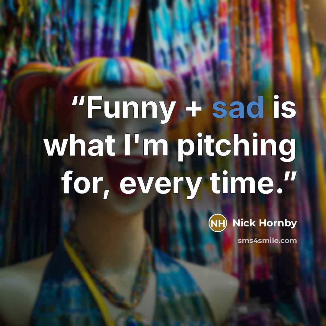 “Funny + sad is what I'm pitching for, every time.” quote by Nick Hornby