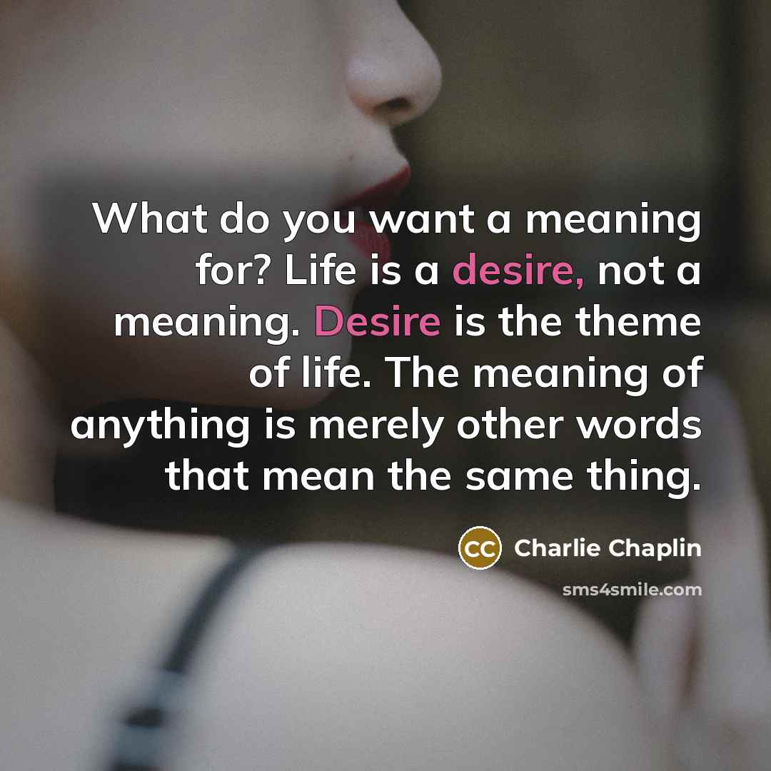 “What do you want a meaning for? Life is a…” quote by Charlie Chaplin