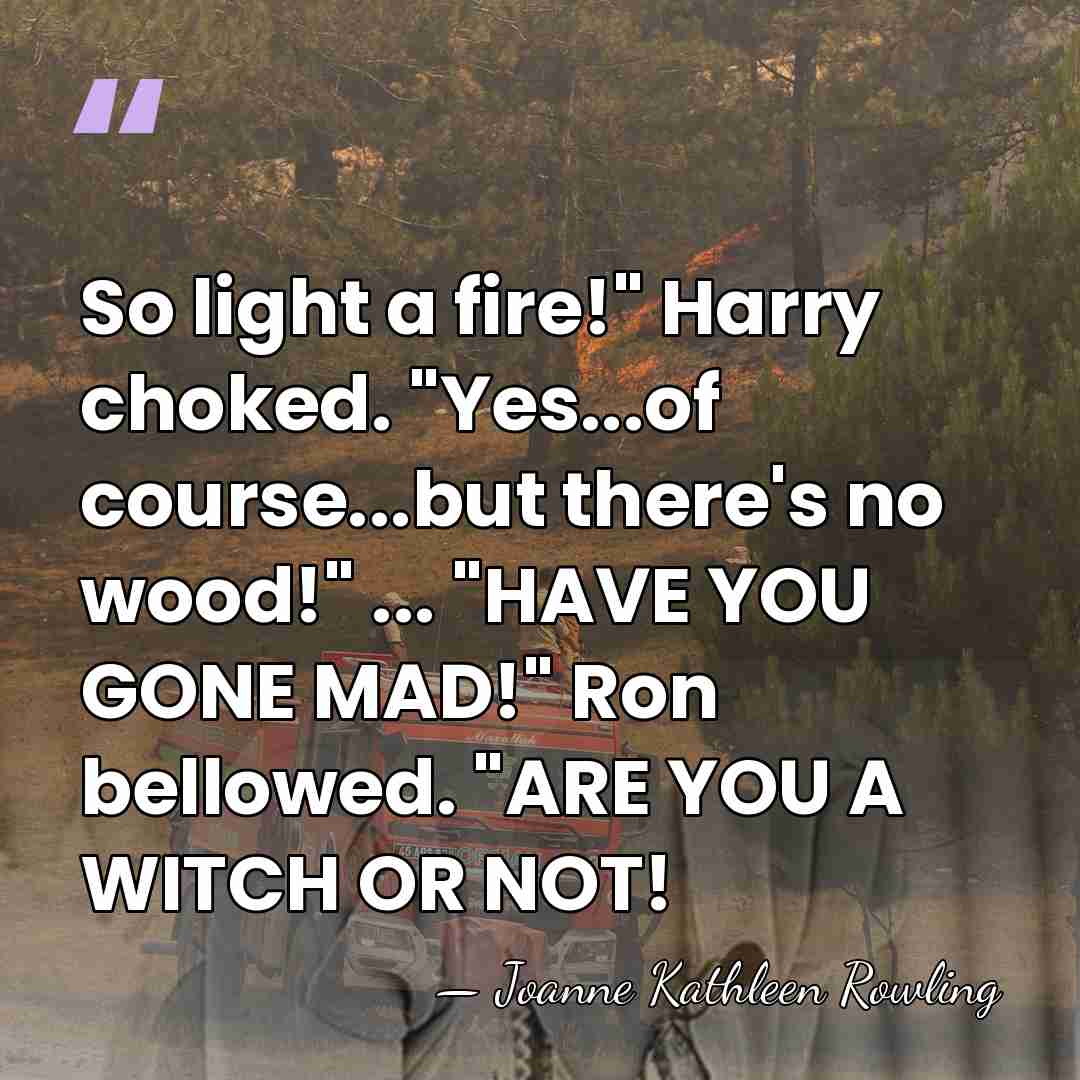 So light a fire!" Harry choked. "Yes...of course...but there's no wood!" ...&hellip; - Joanne Kathleen Rowling