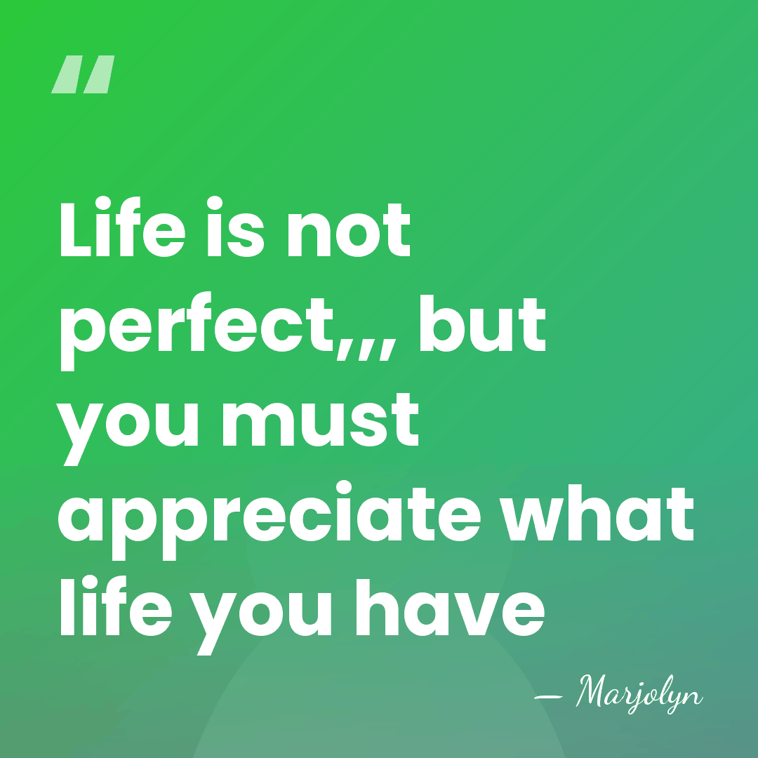 Life is not perfect,,, but you must appreciate what life you have - Marjolyn