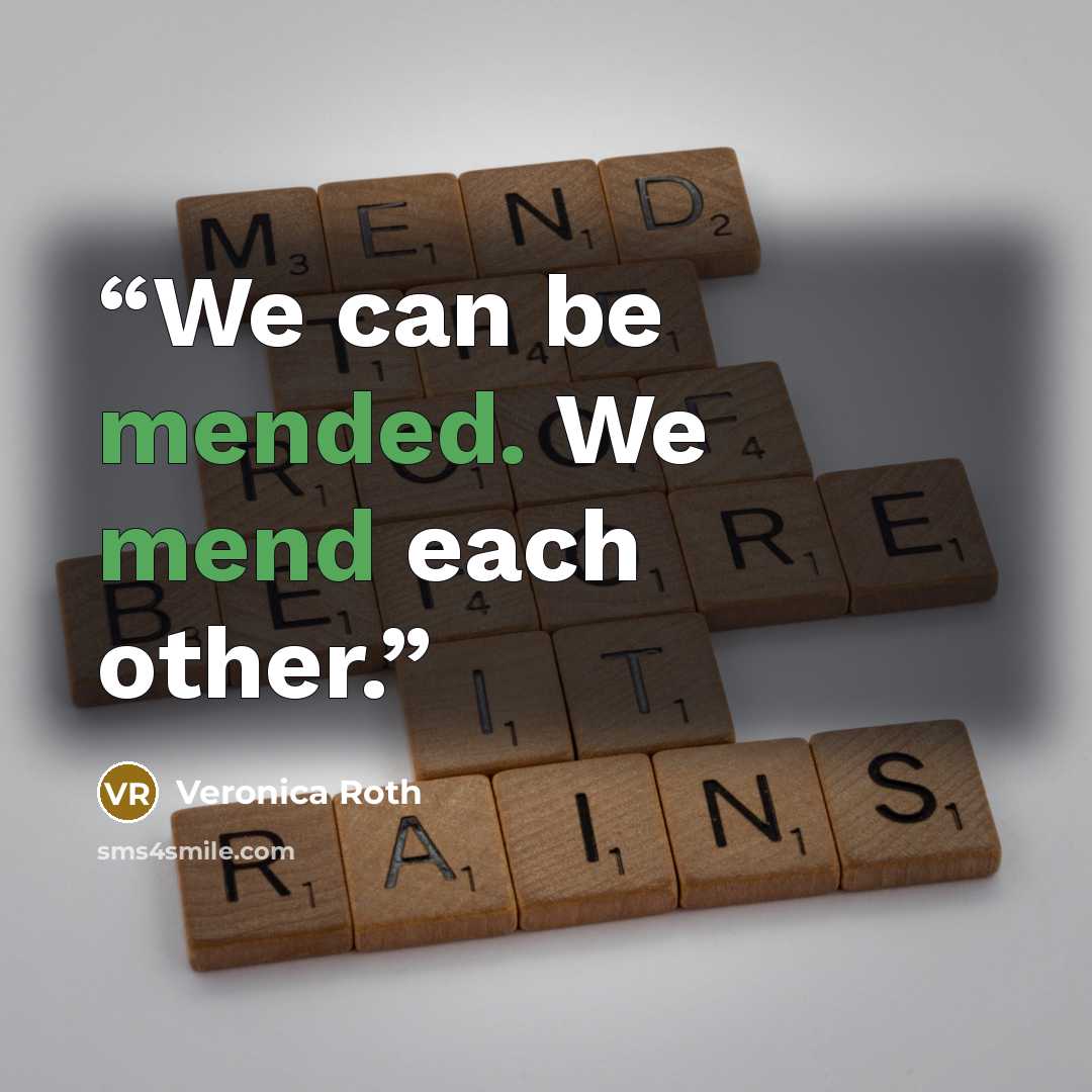 “We can be mended. We mend each other.” quote by Veronica Roth