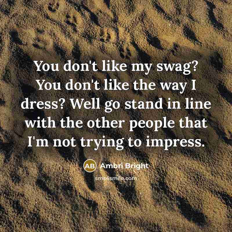 “You don't like my swag? You don't like the way…” quote by Ambri Bright