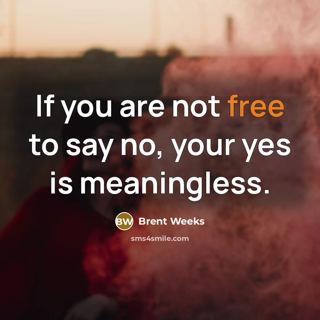 “If you are not free to say no, your yes is meaningless.” quote by Brent Weeks
