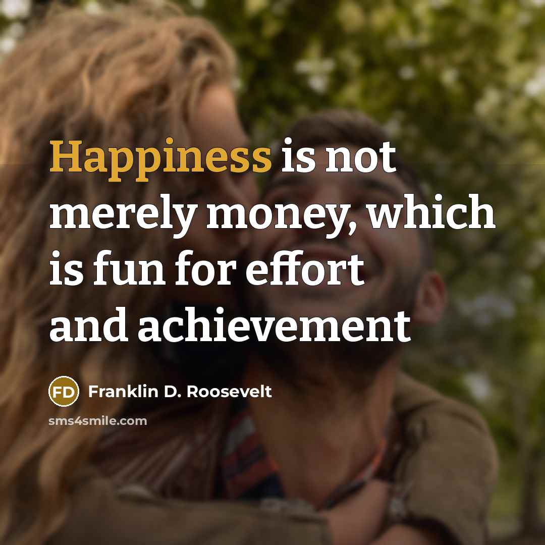 “Happiness is not merely money, which is fun for effort…” quote by Franklin D. Roosevelt