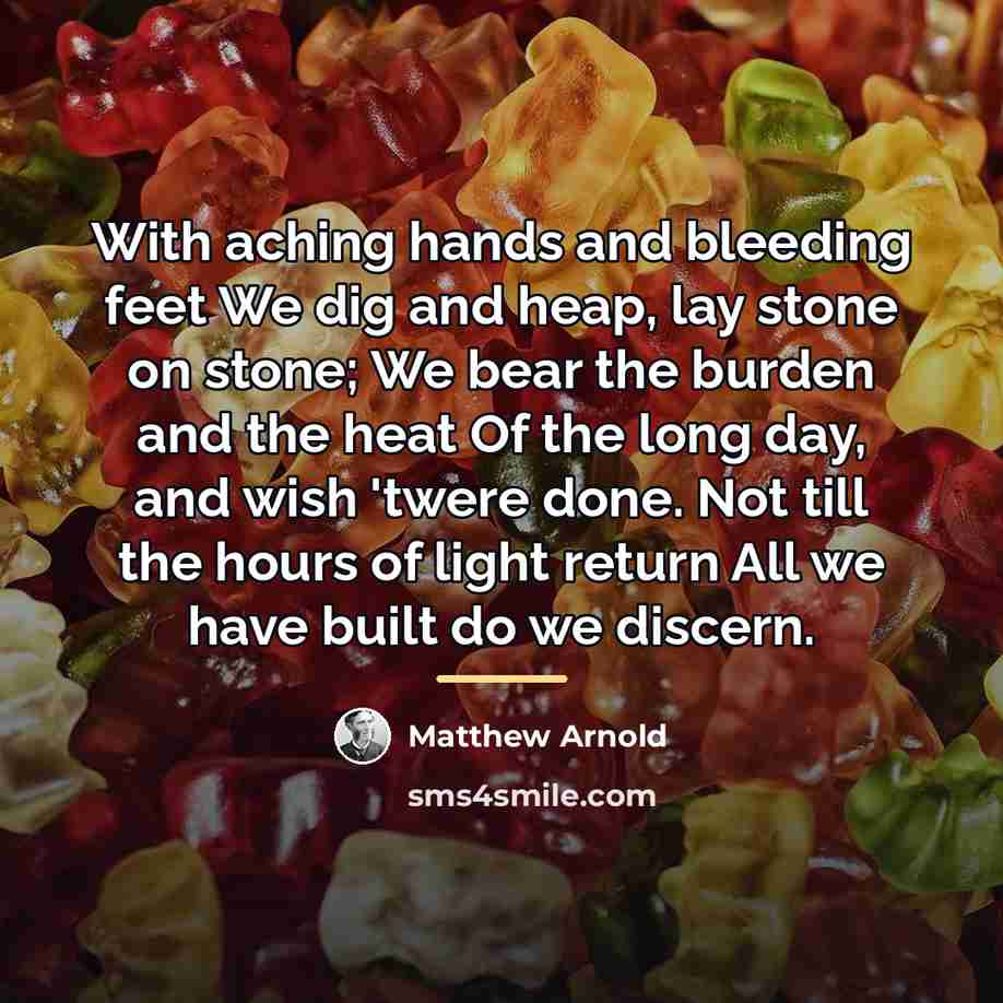 “With aching hands and bleeding feet We dig and heap,…” quote by Matthew Arnold