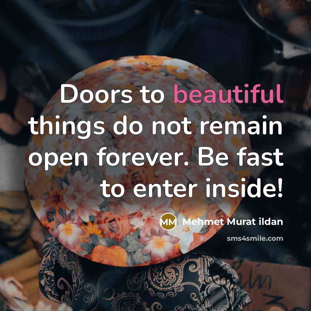 “Doors to beautiful things do not remain open forever. Be…” quote by Mehmet Murat Ildan