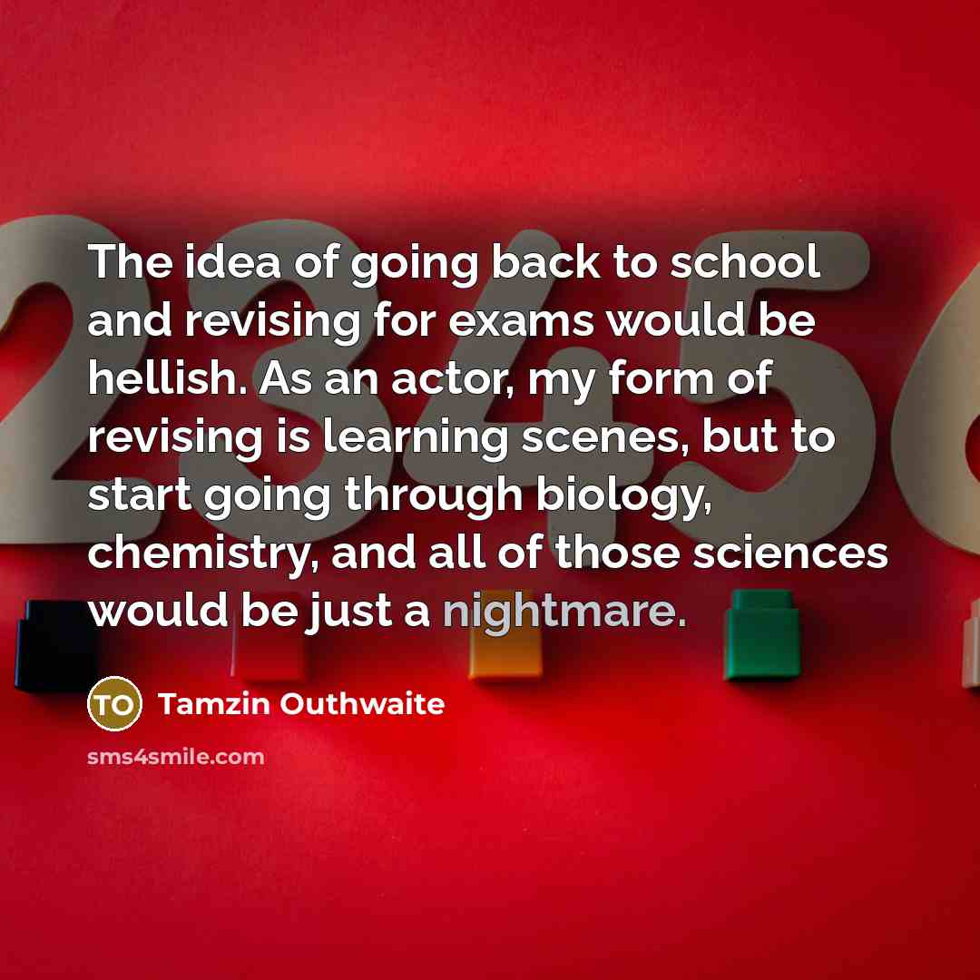 “The idea of going back to school and revising for…” quote by Tamzin Outhwaite