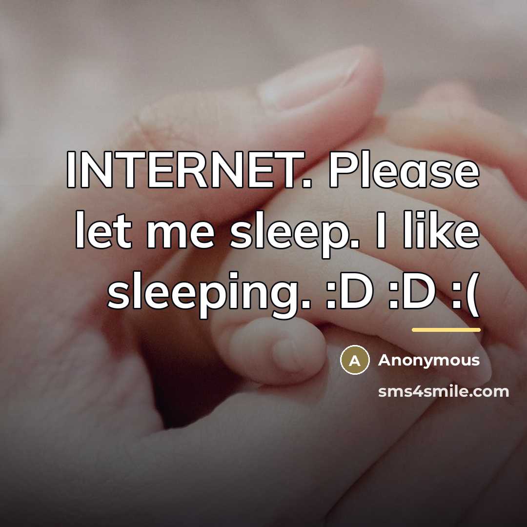 “INTERNET. Please let me sleep. I like sleeping. :D :D…” quote by Anonymous