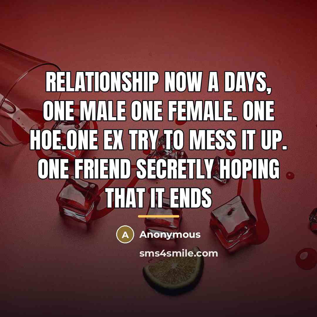 “Relationship now a days, One MALE ONE FEMALE. One hoe.One…” quote by Anonymous
