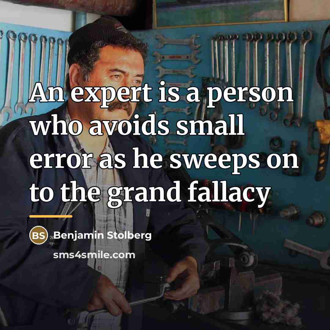 “An expert is a person who avoids small error as…” quote by Benjamin Stolberg