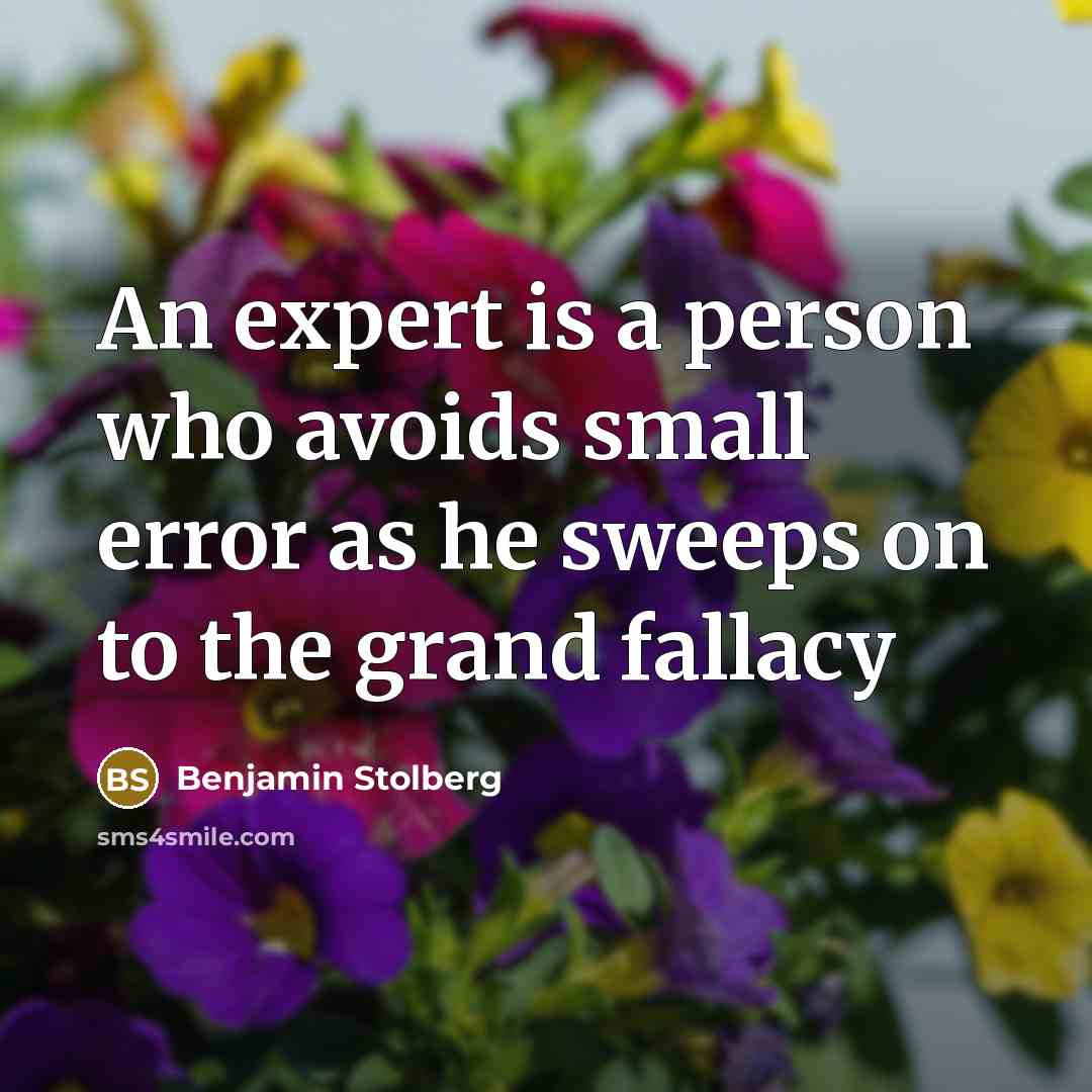 “An expert is a person who avoids small error as he sweeps on to the grand fallacy” quote by Benjamin Stolberg