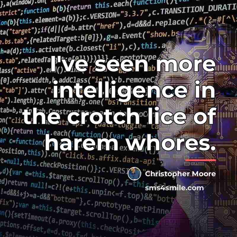 “I've seen more intelligence in the crotch lice of harem…” quote by Christopher Moore