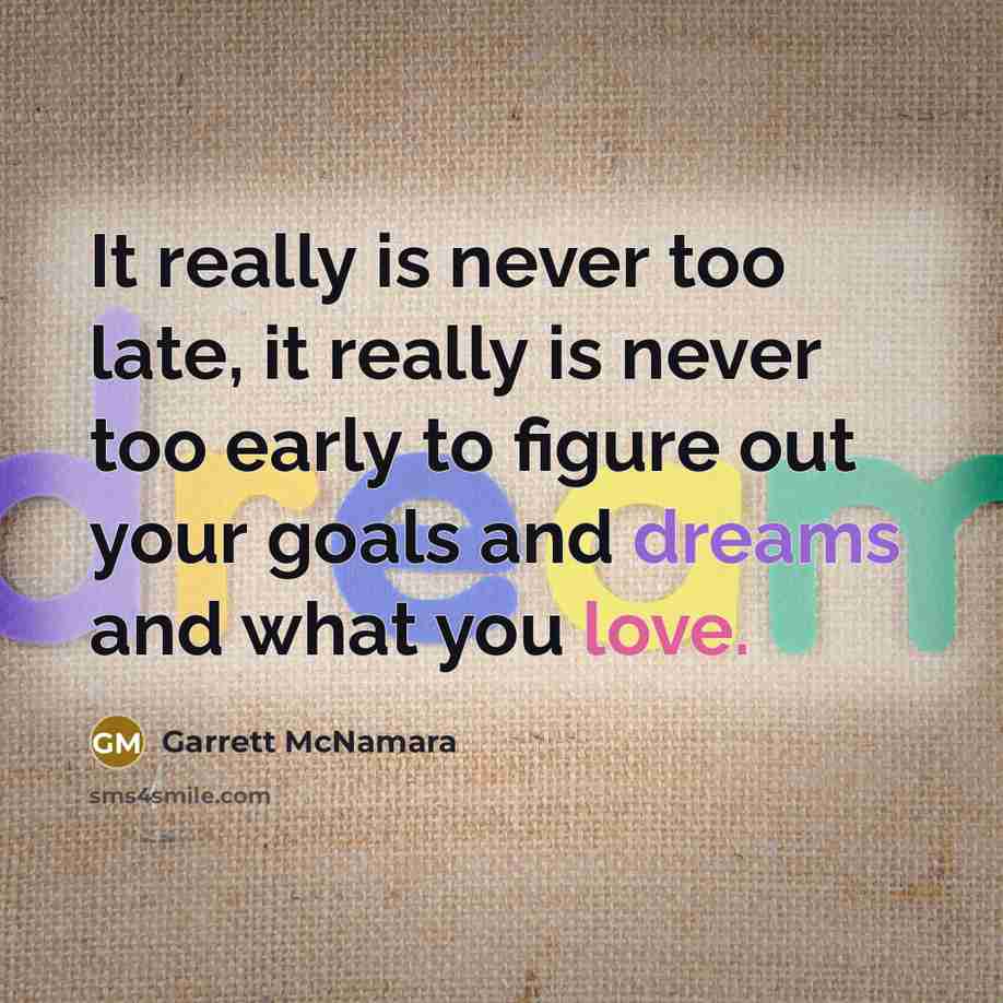 “It really is never too late, it really is never…” quote by Garrett McNamara