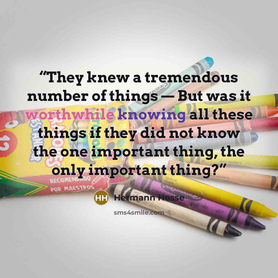 “They knew a tremendous number of things — But was it worthwhile knowing all these things if they did not know the one important thing, the only important thing?” quote by Hermann Hesse