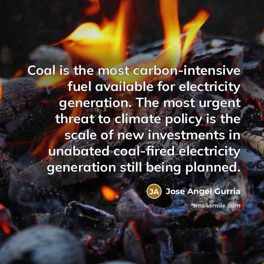 “Coal is the most carbon-intensive fuel available for electricity generation. The most urgent threat to climate policy is the scale of new investments in unabated coal-fired electricity generation still being planned.” quote by Jose Angel Gurria