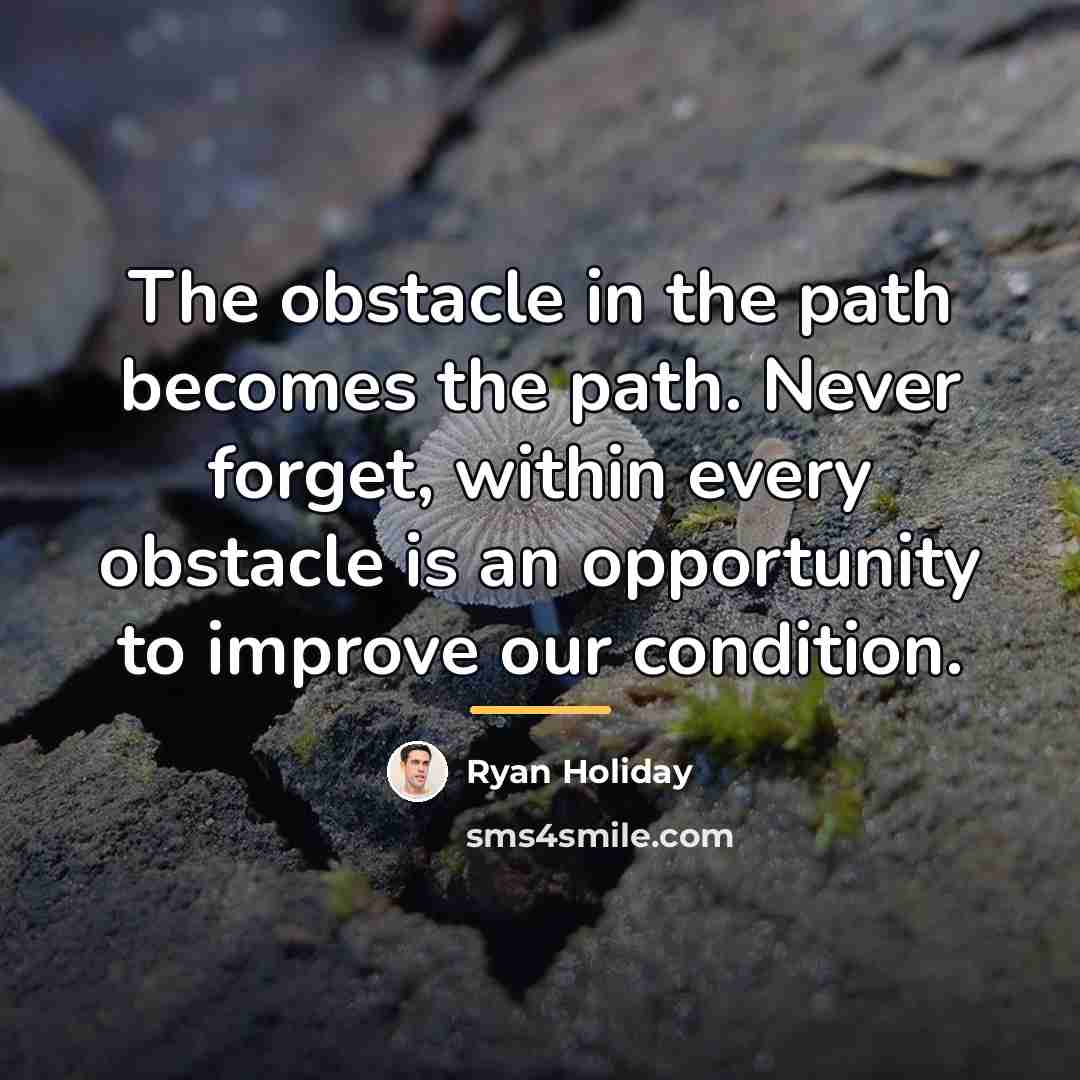 “The obstacle in the path becomes the path. Never forget,…” quote by Ryan Holiday