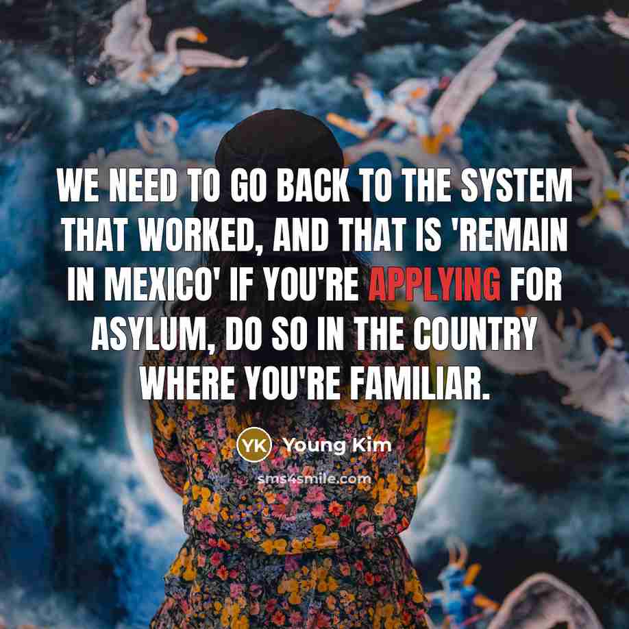 “We need to go back to the system that worked, and that is 'Remain in Mexico' If you're applying for asylum, do so in the country where you're familiar.” quote by Young Kim
