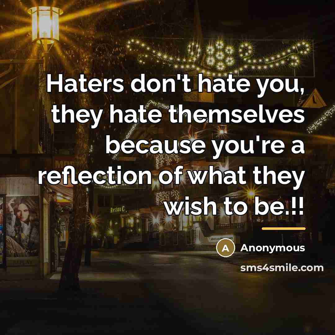 “Haters don't hate you, they hate themselves because you're a…” quote by Anonymous