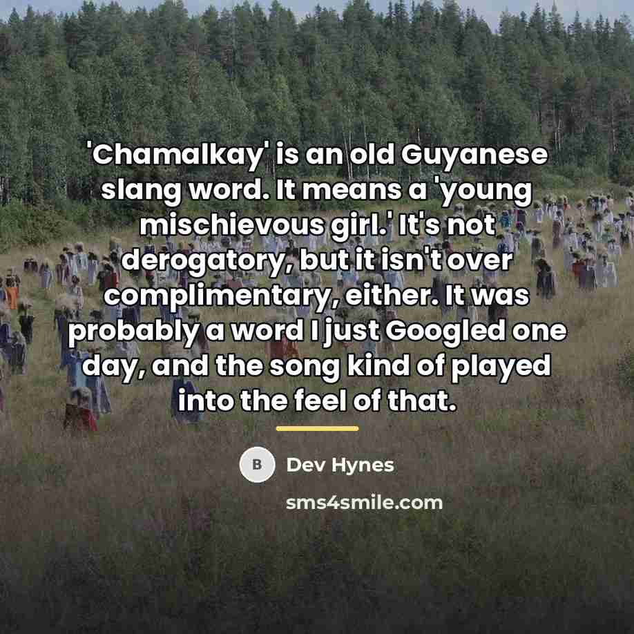 “'Chamalkay' is an old Guyanese slang word. It means a…” quote by Dev Hynes