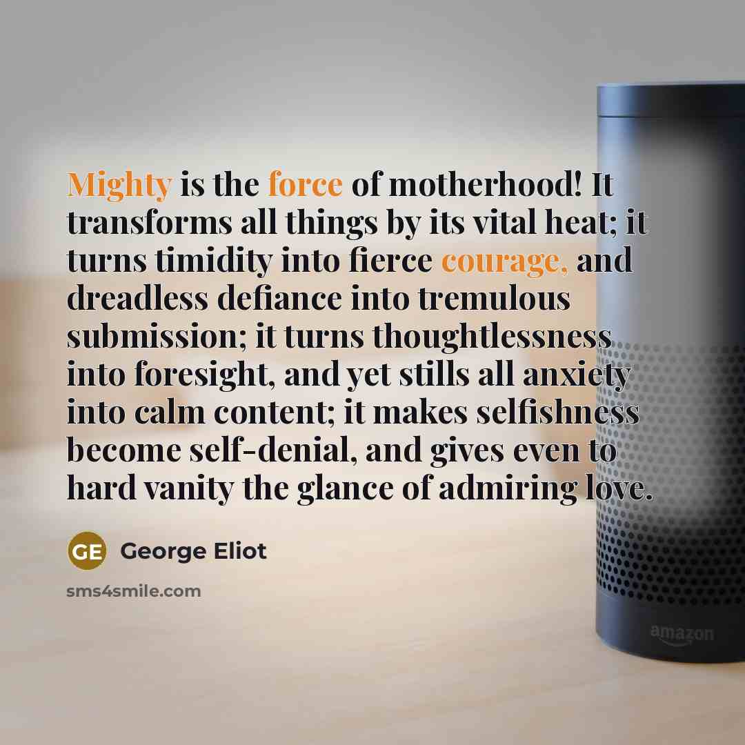 “Mighty is the force of motherhood! It transforms all things…” quote by George Eliot