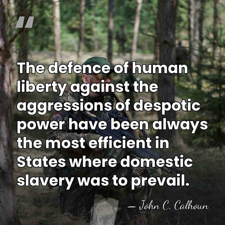 The defence of human liberty against the aggressions of despotic power have&hellip; - John C. Calhoun