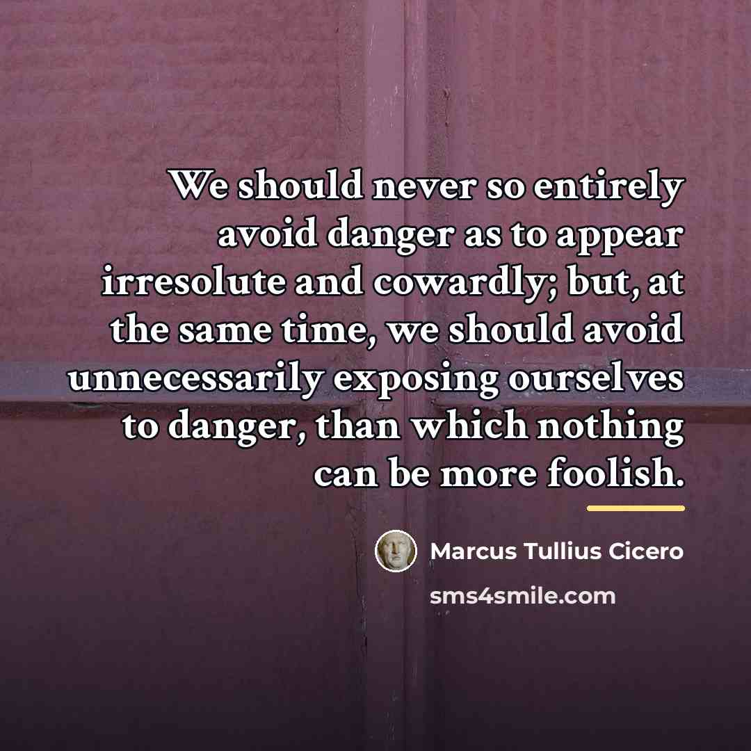 “We should never so entirely avoid danger as to appear…” quote by Marcus Tullius Cicero