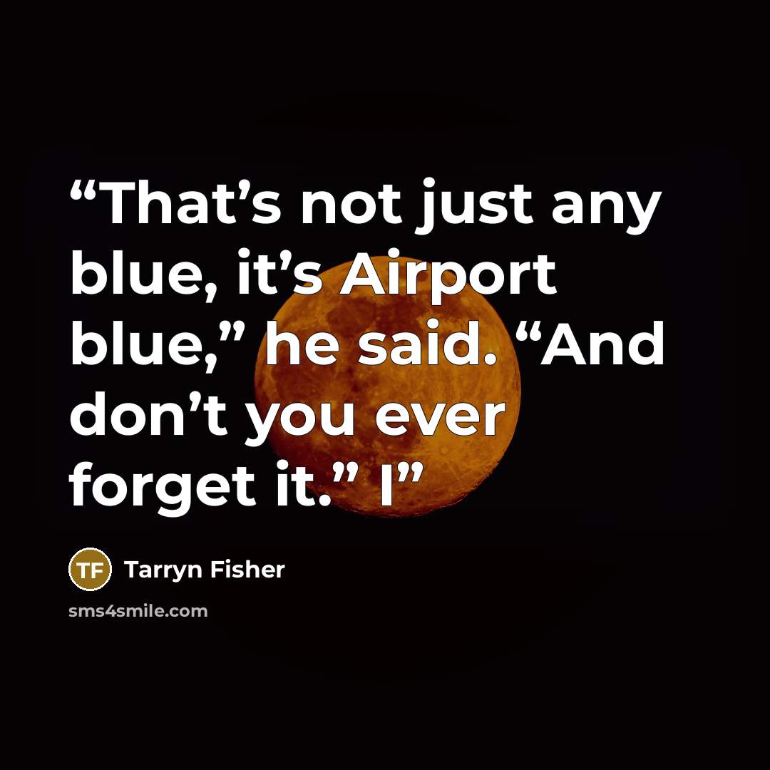 “That’s not just any blue, it’s Airport blue,” he said. “And don’t you ever forget it.” I” quote by Tarryn Fisher