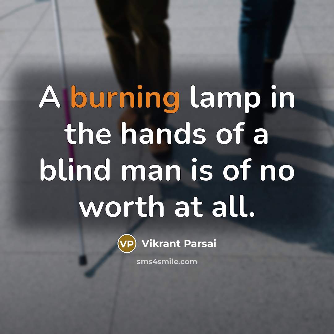 “A burning lamp in the hands of a blind man…” quote by Vikrant Parsai