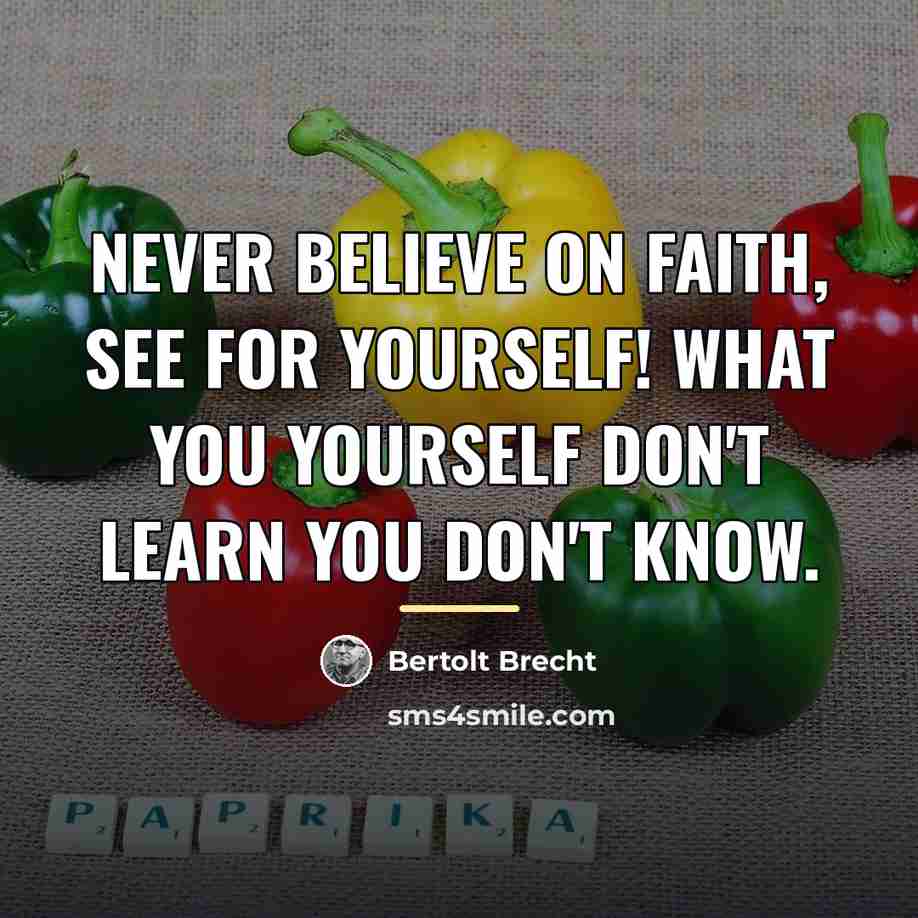 “Never believe on faith, see for yourself! What you yourself…” quote by Bertolt Brecht