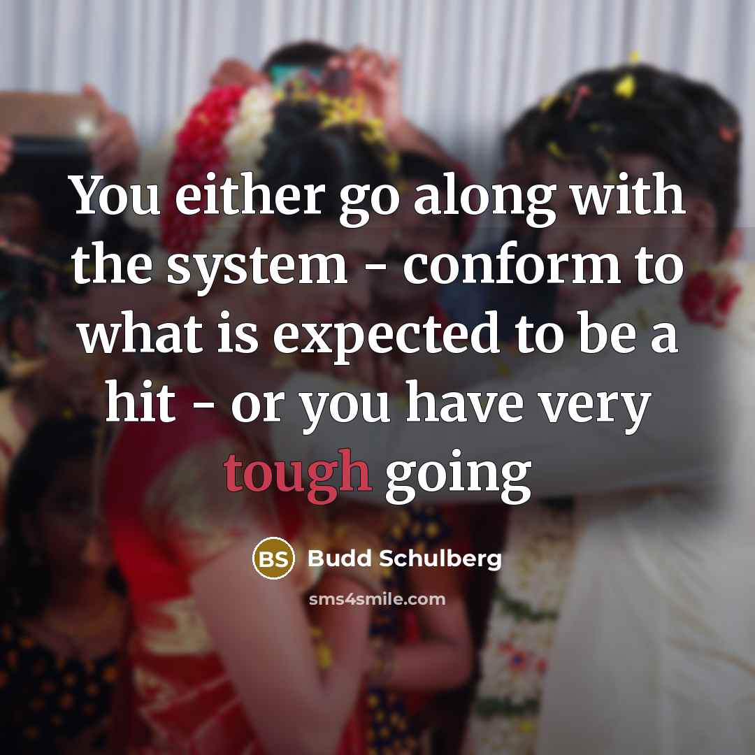 “You either go along with the system - conform to…” quote by Budd Schulberg