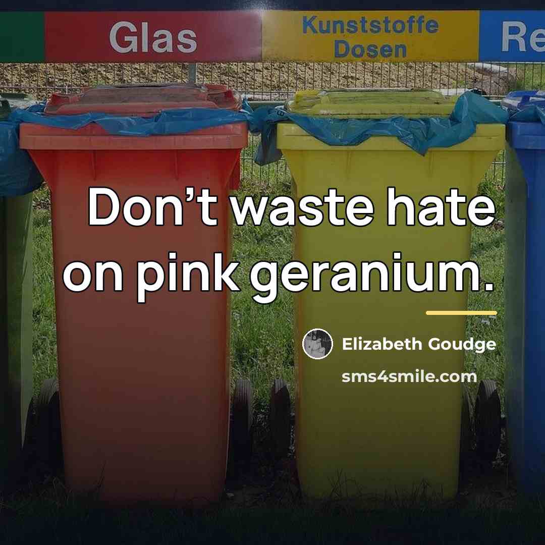 “Don't waste hate on pink geranium.…” quote by Elizabeth Goudge