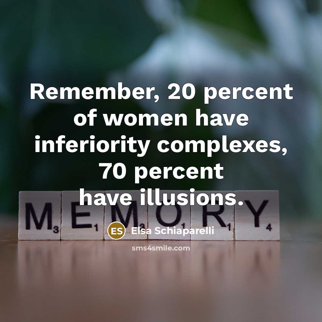 “Remember, 20 percent of women have inferiority complexes, 70 percent…” quote by Elsa Schiaparelli