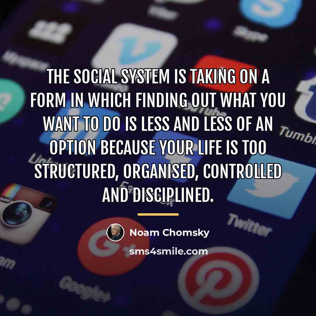“The social system is taking on a form in which…” quote by Noam Chomsky