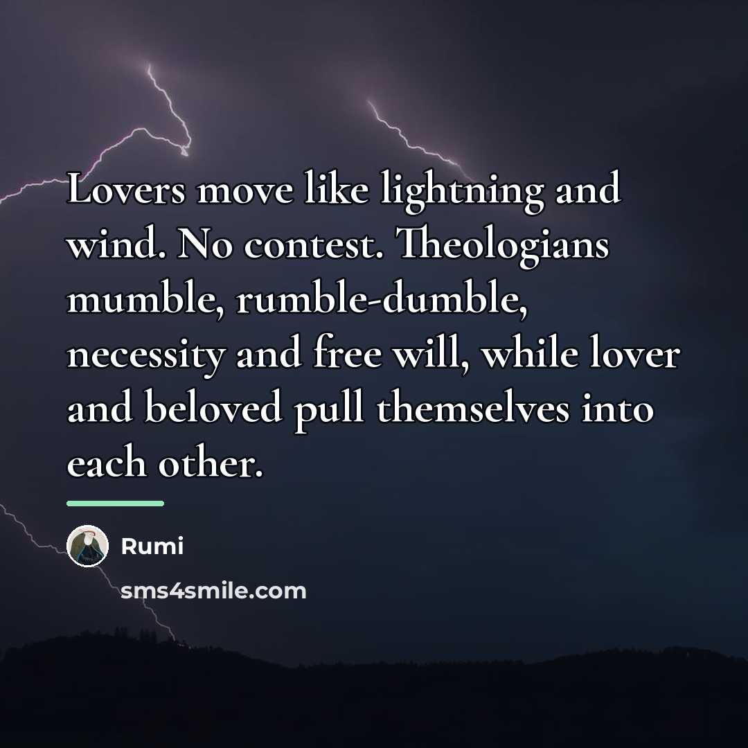 “Lovers move like lightning and wind. No contest. Theologians mumble,…” quote by Rumi