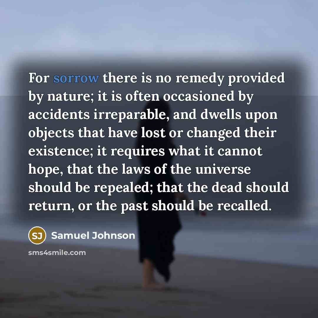“For sorrow there is no remedy provided by nature; it…” quote by Samuel Johnson