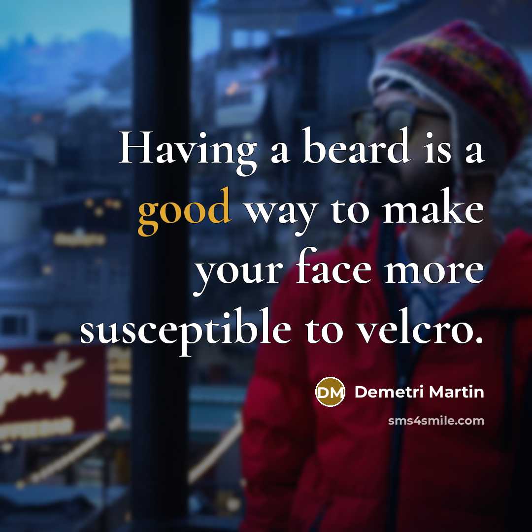“Having a beard is a good way to make your…” quote by Demetri Martin